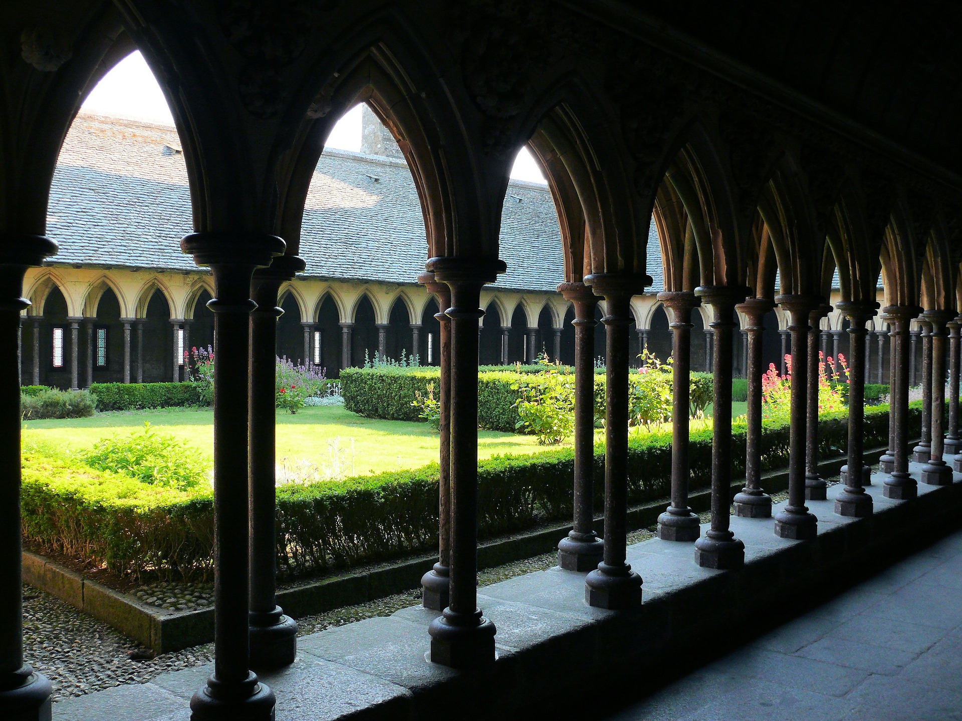 cloister of monastery surrounded by colonnade