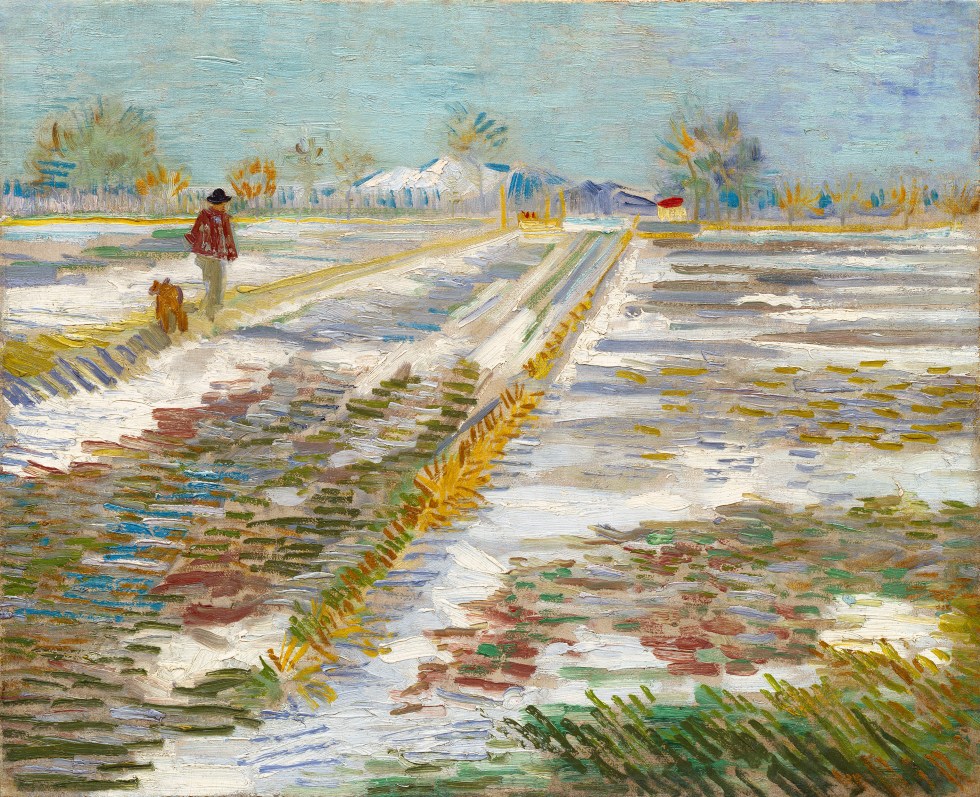 white painting of Van Gogh, landscape with Snow