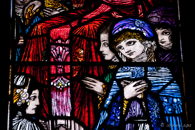 Harry Clarke stained glass window of children coming to Jesus