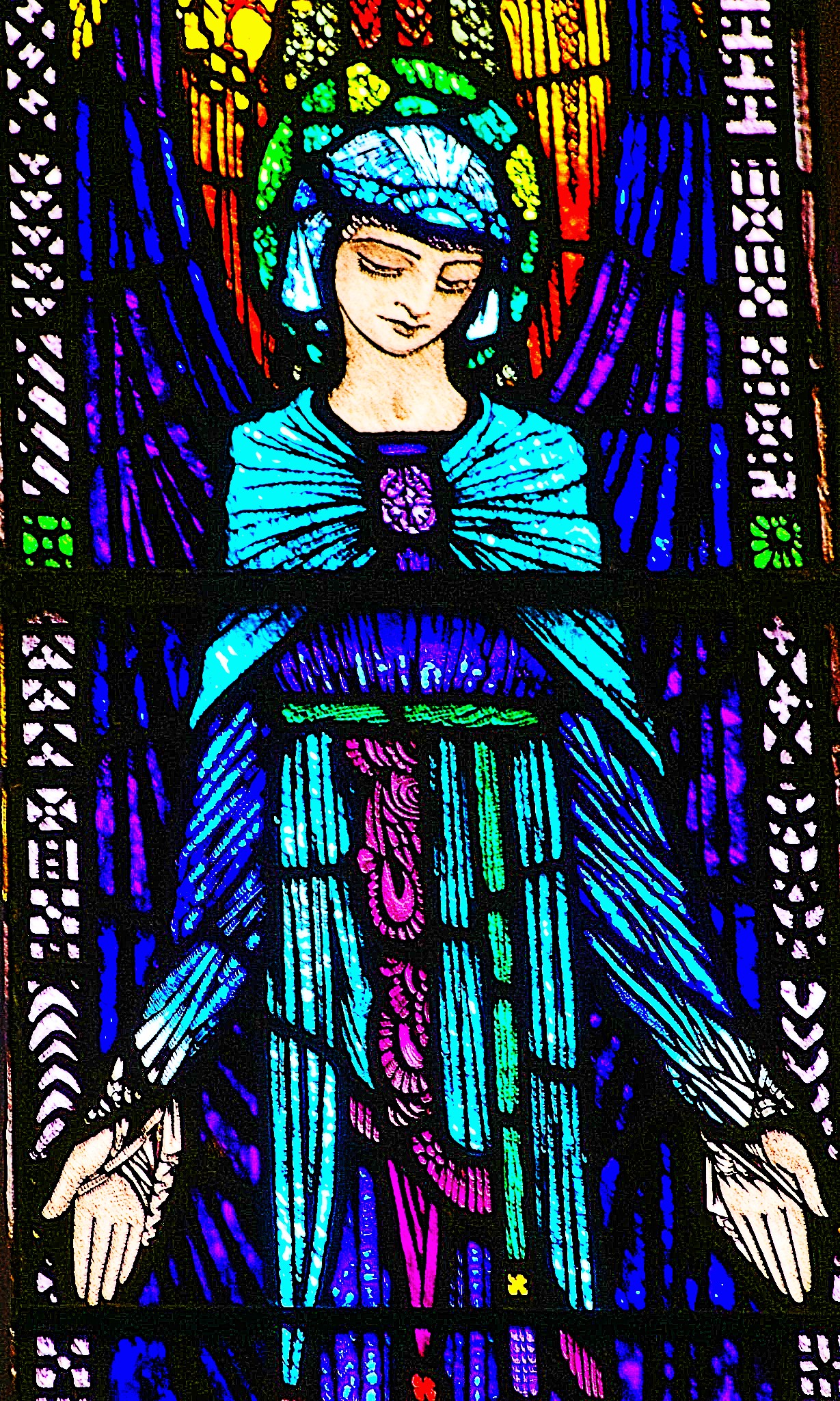 Harry Clarke stained glass window of Virgin Mary