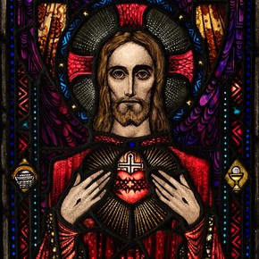 Harry Clarke stained glass window of Sacred Heart