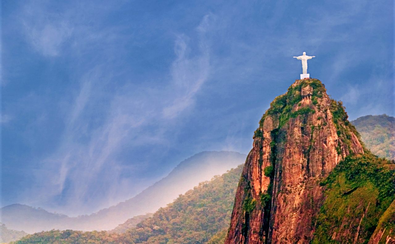 Massive statue of Christ the Redeemer in Rio on Corcovado Mountain
