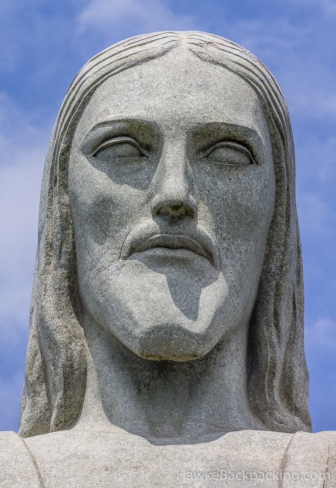 Face of massive statue of Christ the Redeemer in Rio