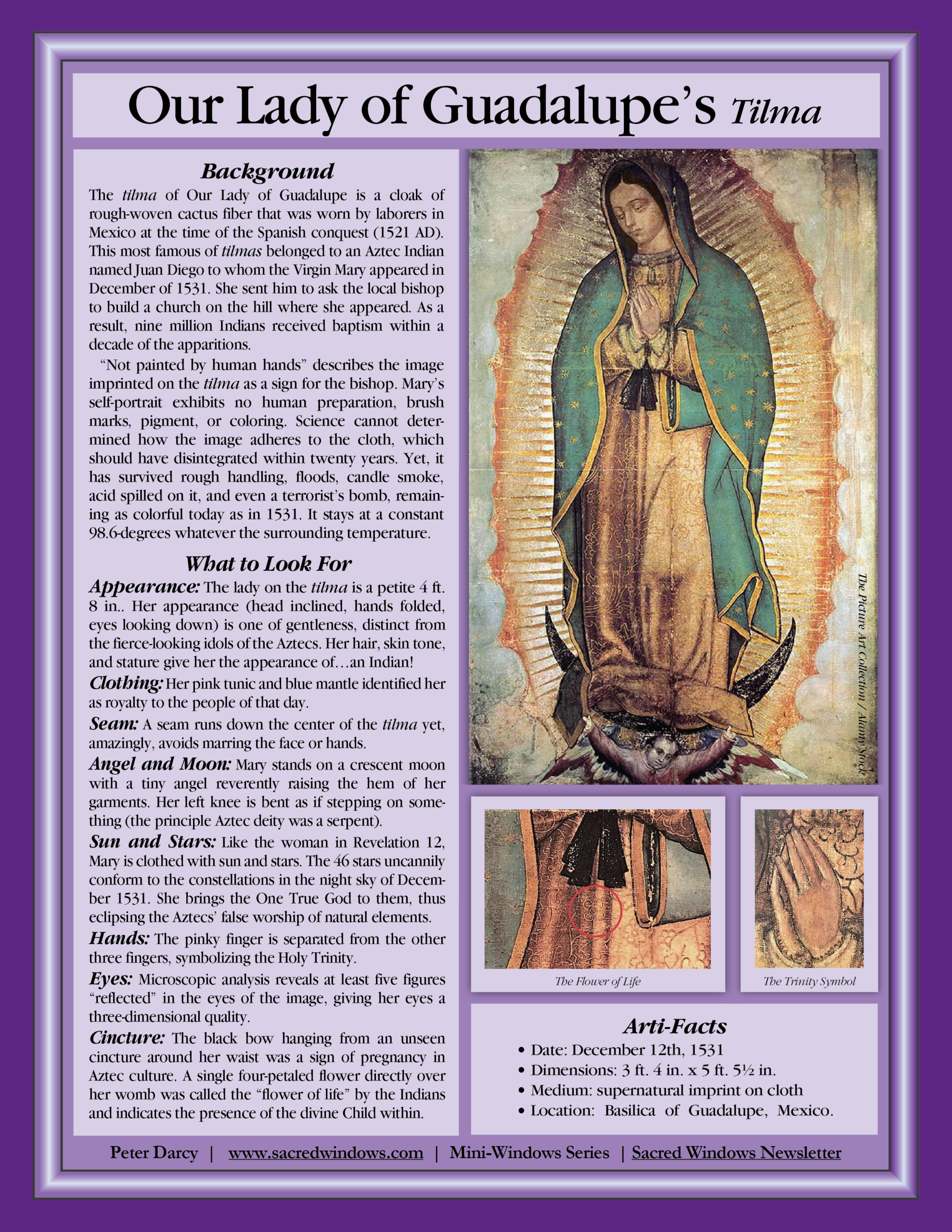 Mini-Window of Our Lady of Guadalupe's Tilma with text