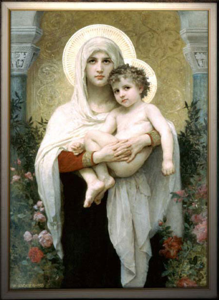Madonna and Child_Bouguereau with flowers and pillars in background
