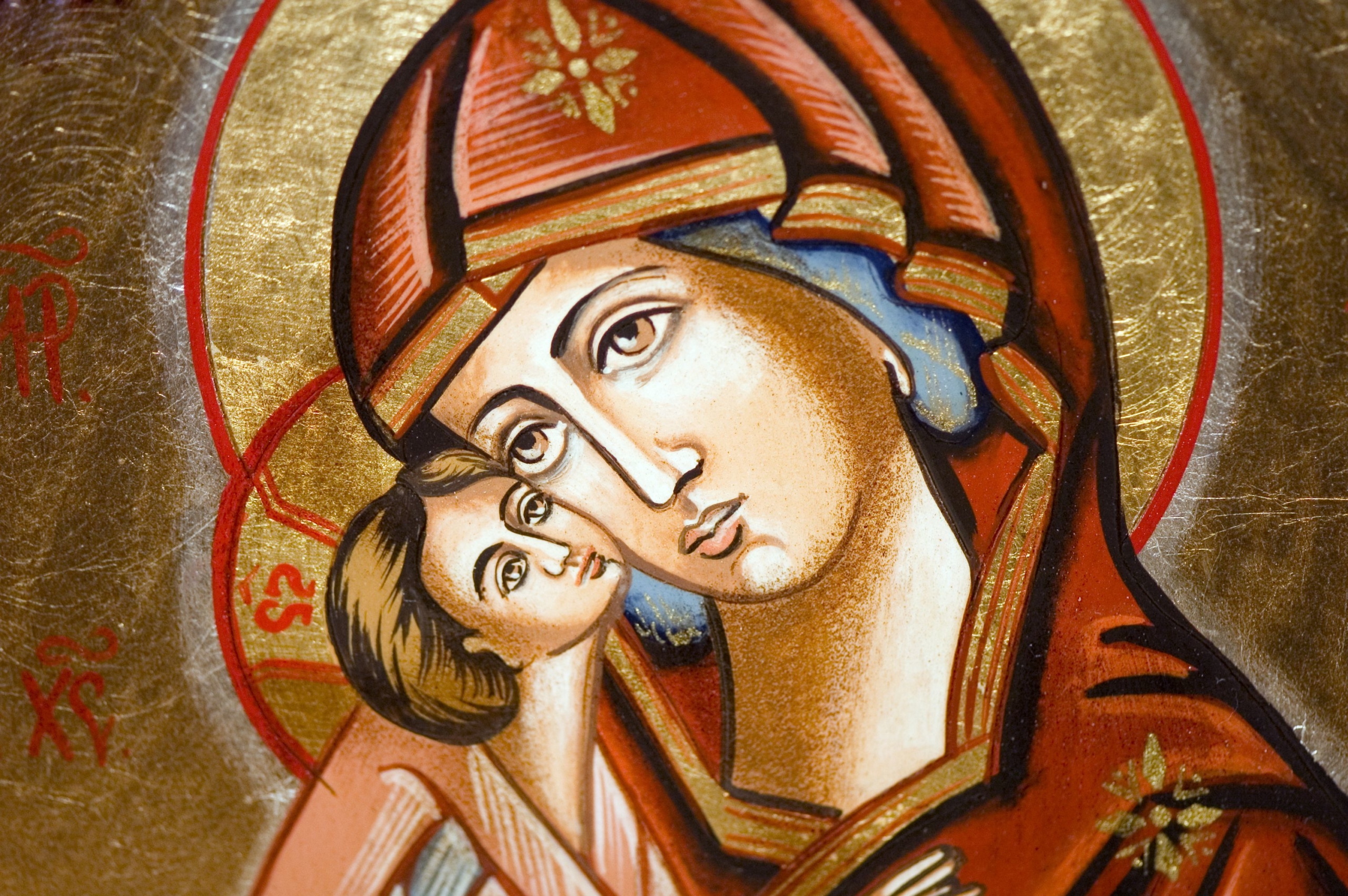 Madonna and Child_Byzantine Icon style faces touching