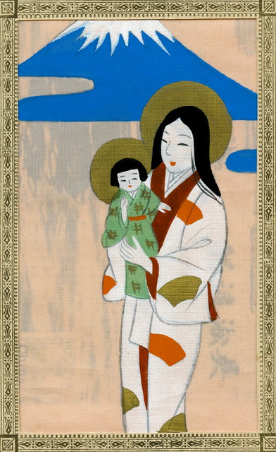 Madonna and Child_Japanese with Mount Fuji in background