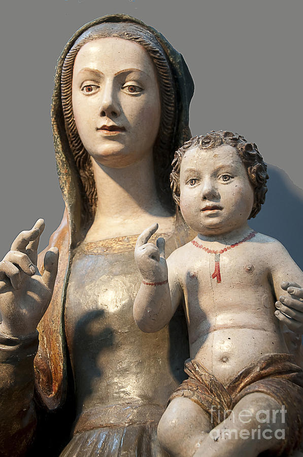 Madonna and Child_Medieval statue with Christ and Mary blessing