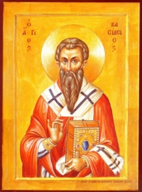icon of St. Basil in gold and red colors