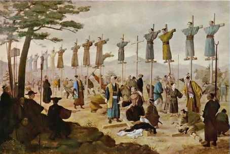 scene of the crucifixion of the Japanese martyrs