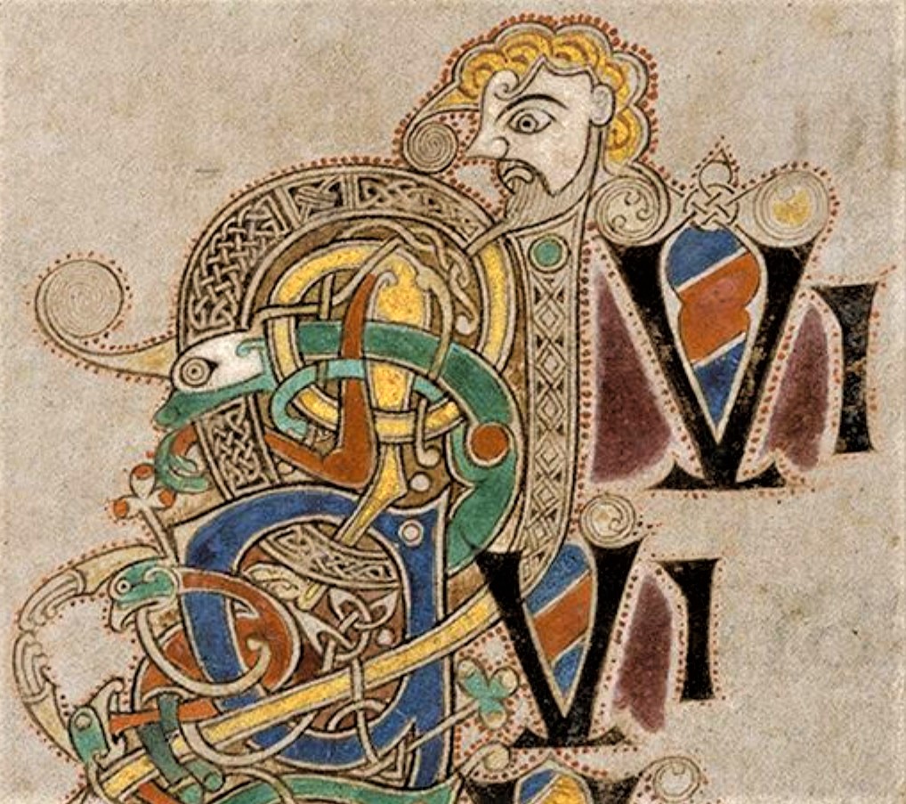 an image of Irish artwork on a page of illuminated script