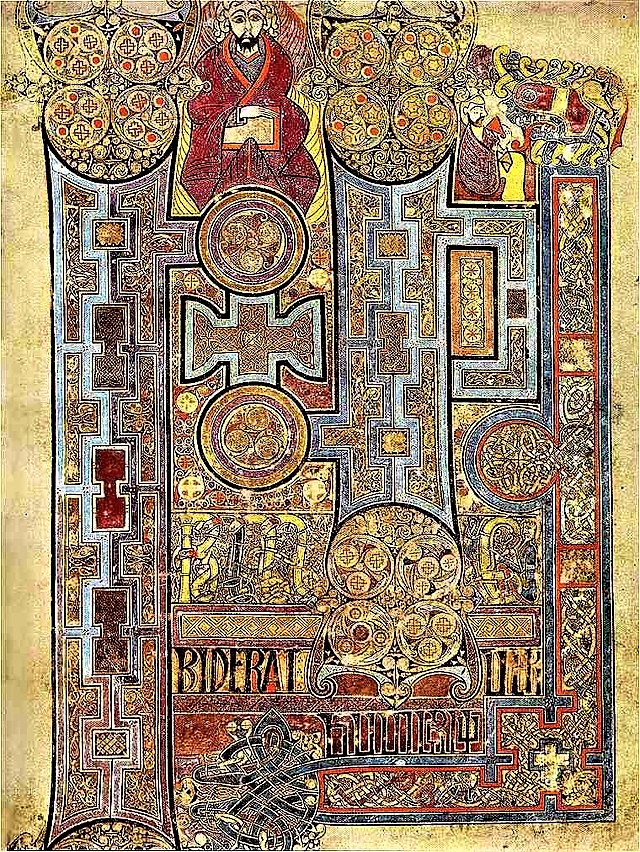 a page of illuminated artwork from the Book of Kells