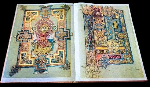 two illuminated pages of a copy of the Book of Kells