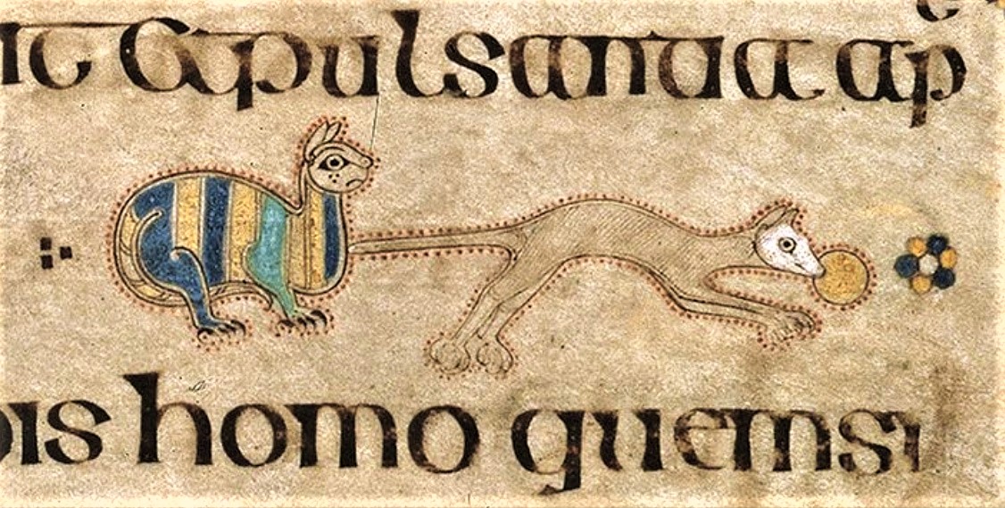 medieval manuscript artwork of cat chasing mouse