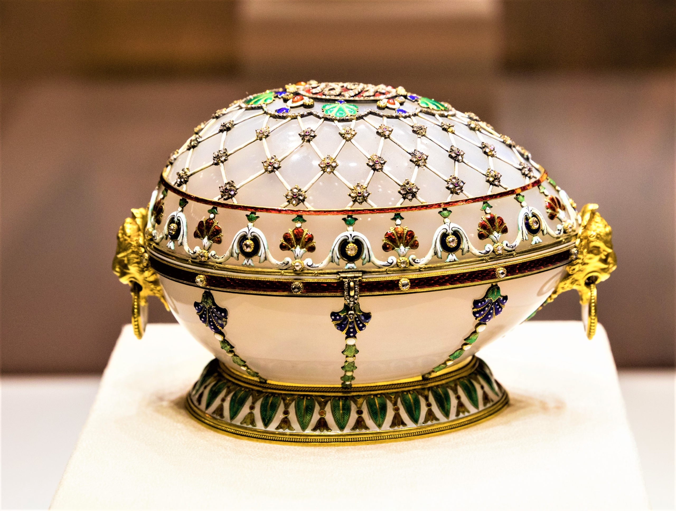 Decorative Faberge Egg white with jewels