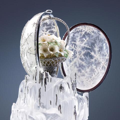 carved crystal Faberge Winter Egg with basket of flowers