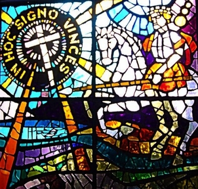 stained glass window of Constantine's vision