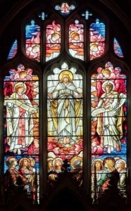 Stained Glass window of the Ascension of Christ with angels