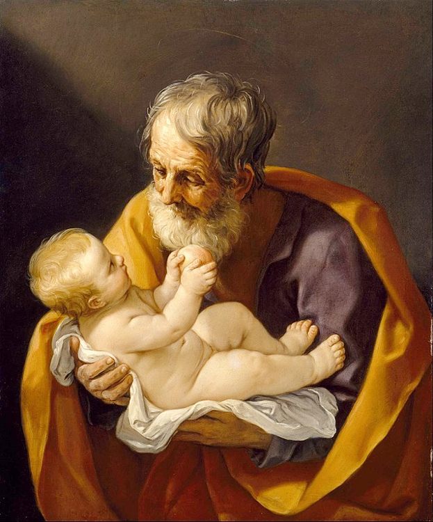 st joseph holding Baby Jesus painting by guido reni