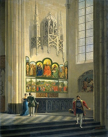 The colorful Ghent altarpiece in a cathedral setting