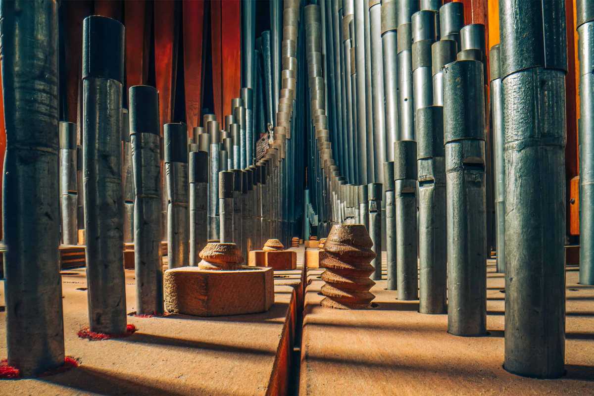 inside view of a church pipe organ