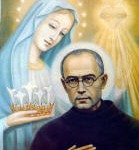 artistic depiction of St. Maximilian Kolbe with Mary offering him a crown
