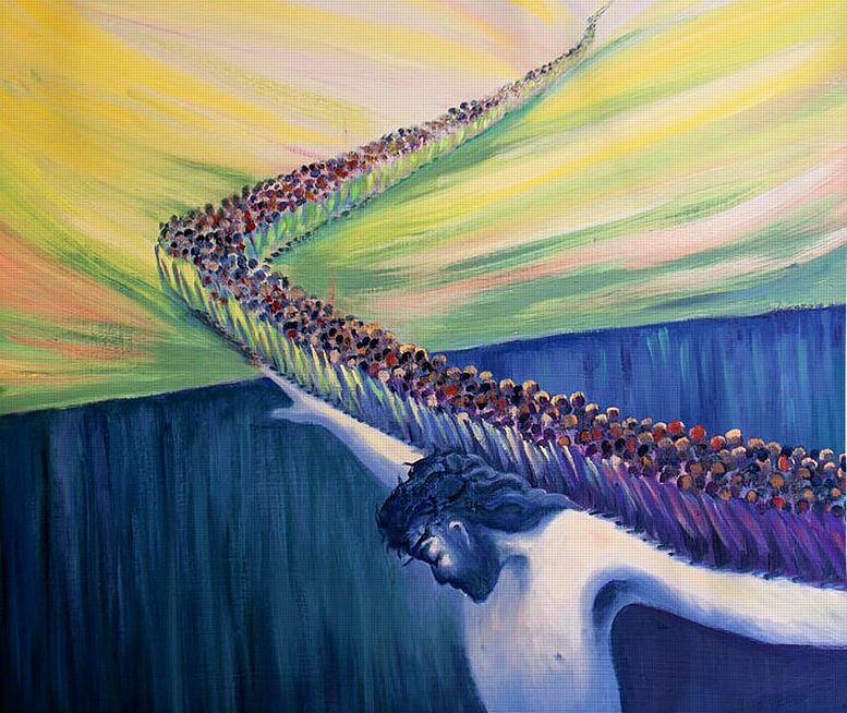 Christ on the Cross as bridge for souls to cross into heaven