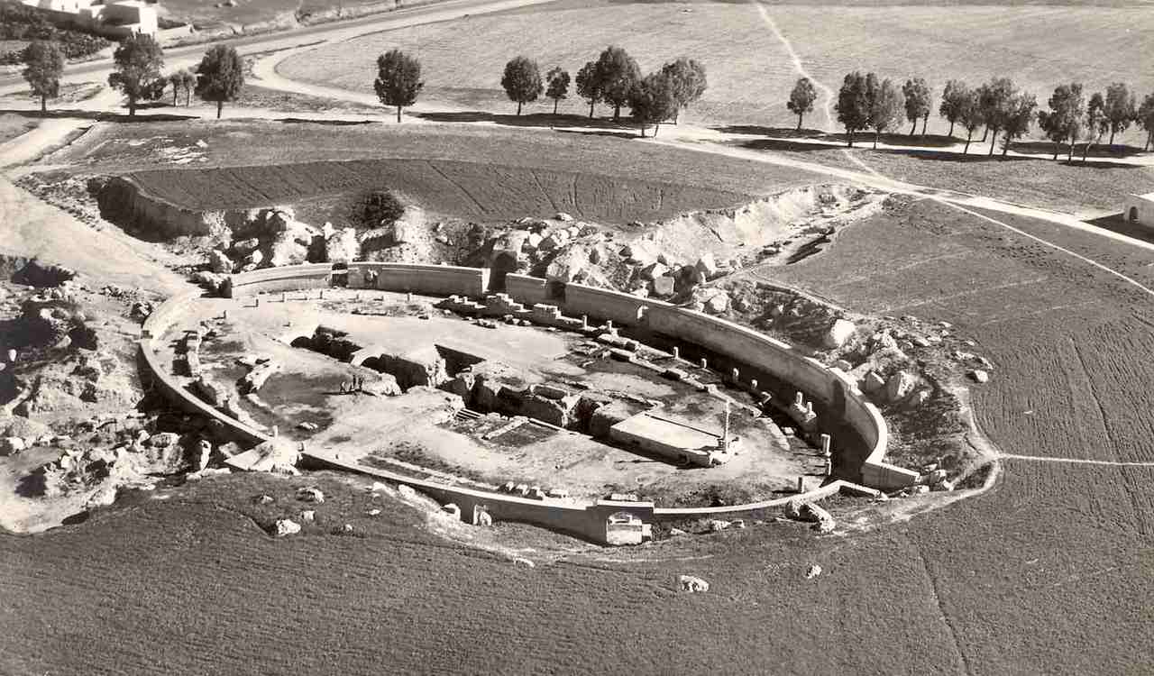 Aerial Photo (1950) of the Carthage Ampitheater where Perpetua and Felicity were martyred
